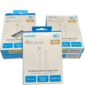 Anker 3ft Braided MFi Certified Lightning to USB-A Charging Cable White Open Box